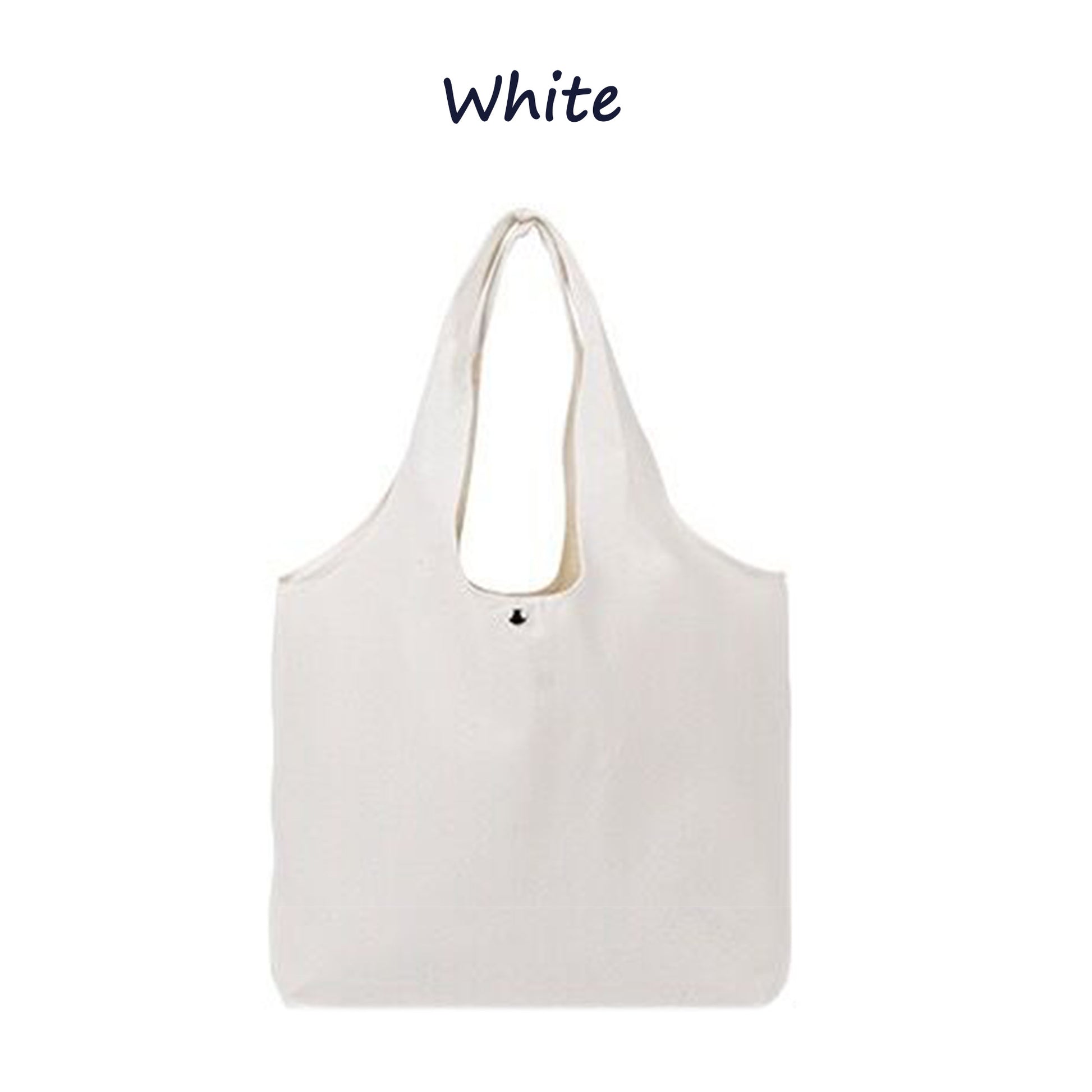 A large canvas tote bag in white color. The bag is empty and has a white background. 