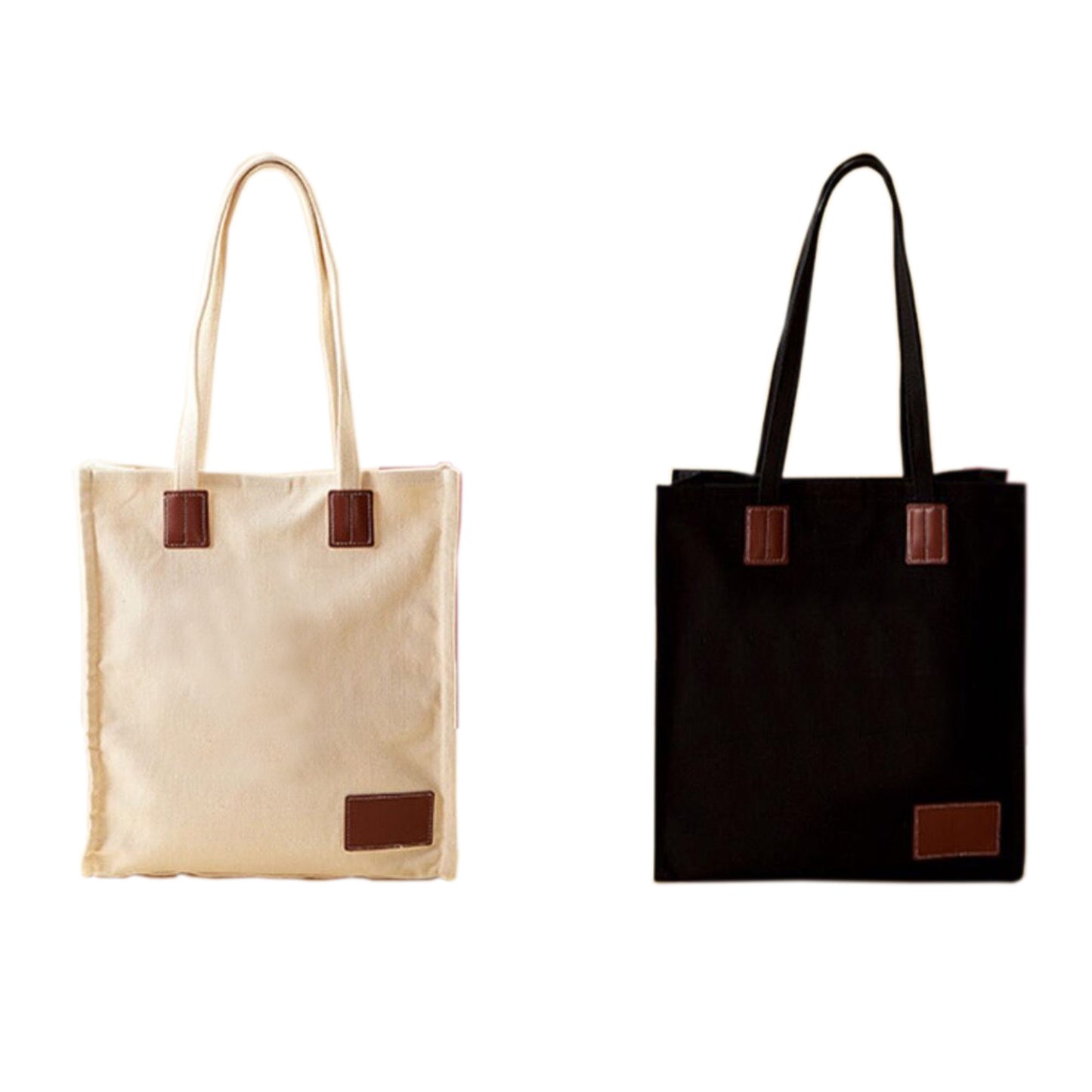 The white and black versions of a well-designed, thick, plain tote bag are available.