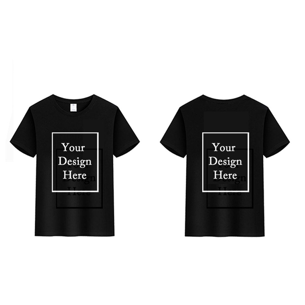 A versatile oversized custom black t-shirt, ready to be  personalized with your unique designs, photos, logs, texts on both the front and back.