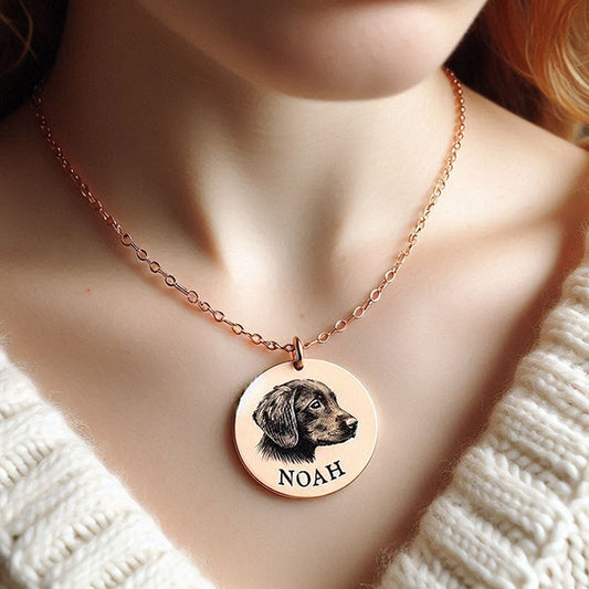 Custom Pet Portrait Necklace - Etsy Ink Etching Pet Memorial Jewelry - Personalized Engraved Pet Portrait from Photo - Dog Mom - Cat Lover Gift