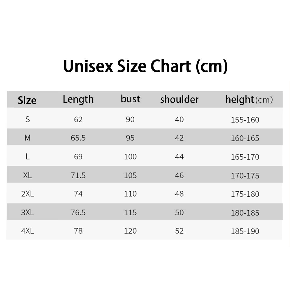 A picture of the size of the unisex personalized polo shirts.